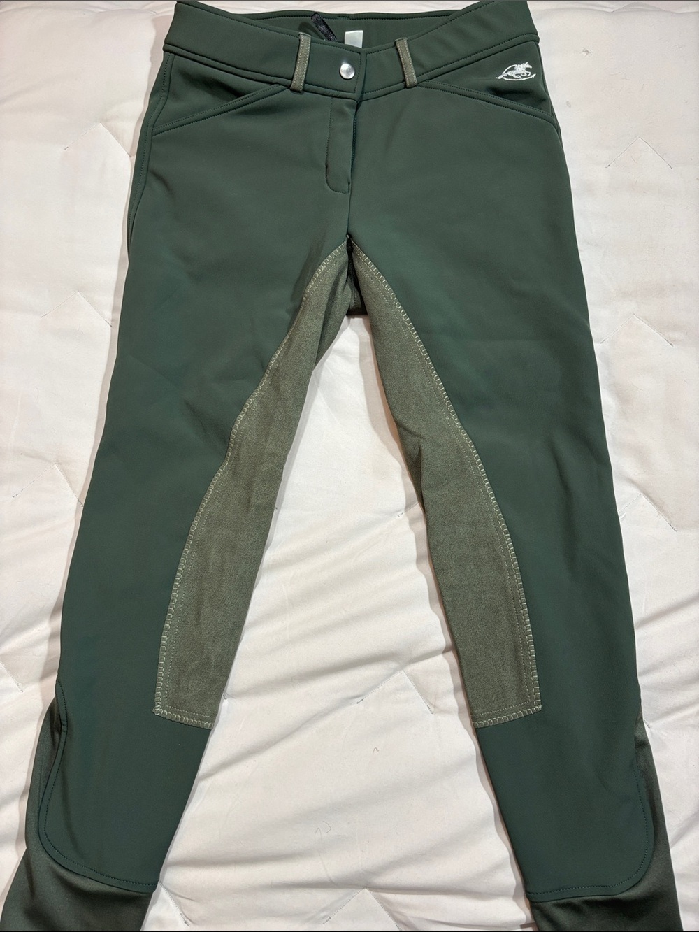 Piper Olive Green Kids Riding Leggings with Grip Panels